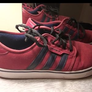 Nice pair of red and dark blue striped Adidas